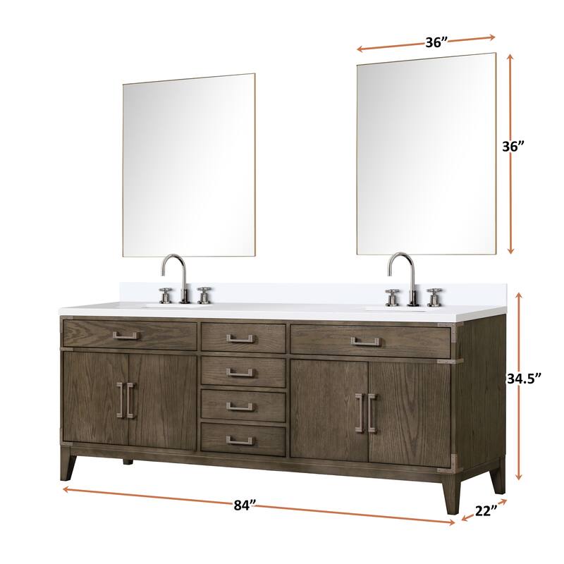 Laurel 60 in W x 22 in D Black Oak Double Bath Vanity, White Quartz Top, Faucet Set, and 28 in Mirrors
