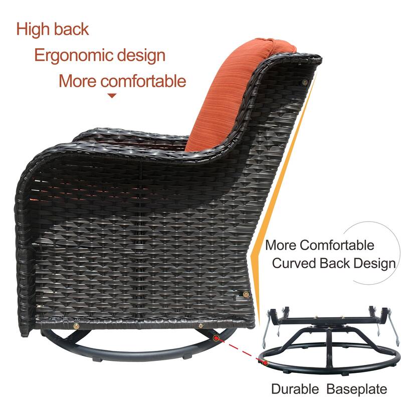 OVIOS 3-piece Rattan Wicker Rocking Swivel Chair Set