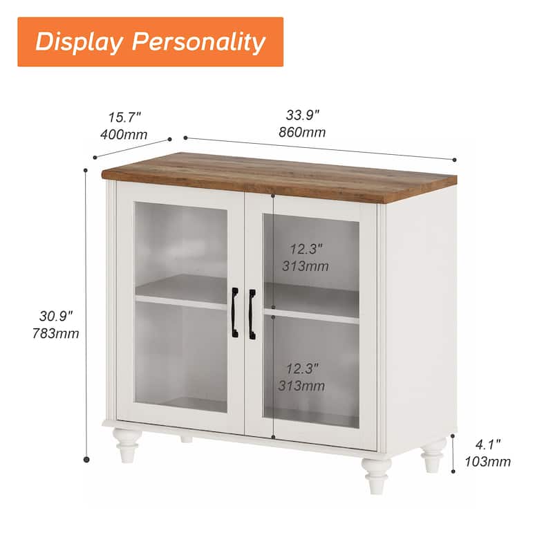 TV Stand with Glass Doors, TV Console Table TV Cabinet