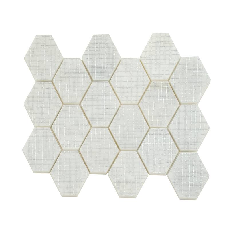 Artisana 12x12 in. White Silver Textured, Foiled Stone Hexagon Mosaic Wall and Floor Tile (5.08 sq ft/case, 5-Pack)