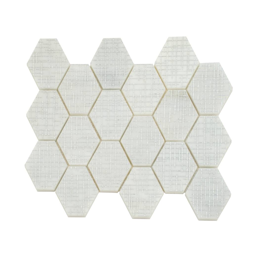 Artisana 12x12 in. White Silver Textured, Foiled Stone Hexagon Mosaic Wall and Floor Tile (5.08 sq ft/case, 5-Pack)