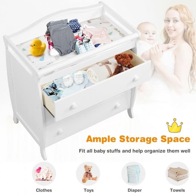 Baby Changing Table Infant Diaper with 3 Drawers and Safety Belt-Brown - 35.5" x 23" x 39" (L x W x H)