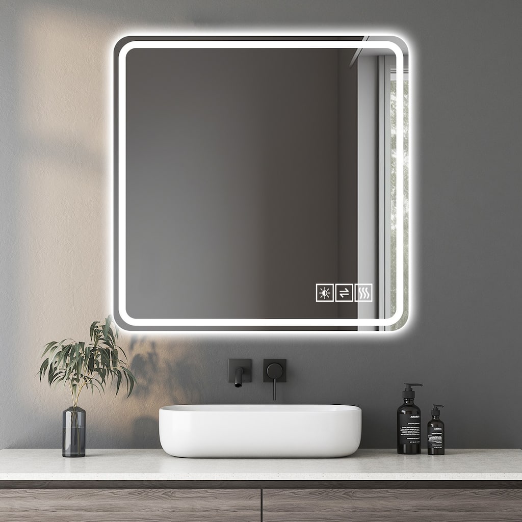 36 x 36 in LED Bathroom Mirror, Anti-Explosion Glass, Rust-Resistant, Anti-Fog Features, Tri-Color Changing - Silver
