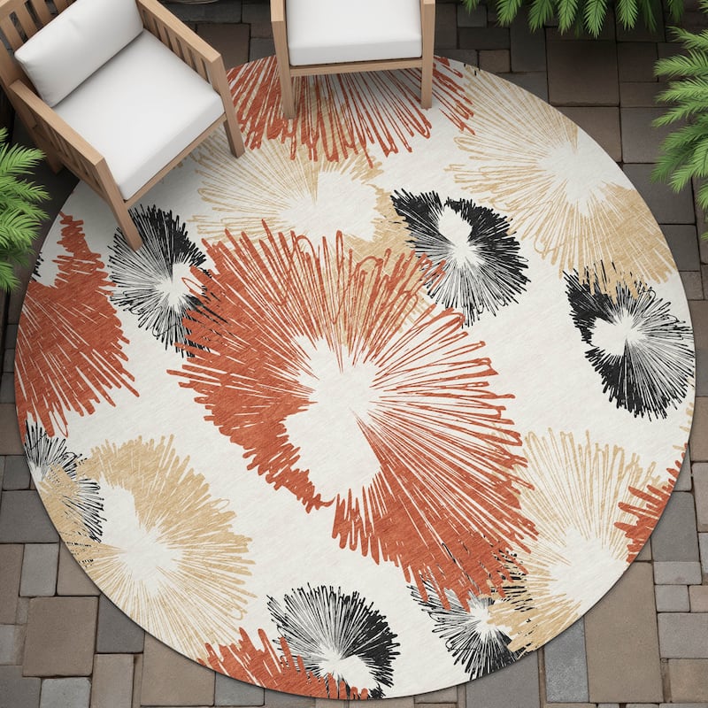 Machine Washable Indoor/Outdoor Modern Floral Chantille Rug - Paprika - 8' x 8'