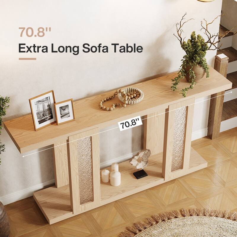 71 Inches Farmhouse Sofa Table with Acrylic Legs for Hallway - 13.8" W x 70.9" L x 35.4" H