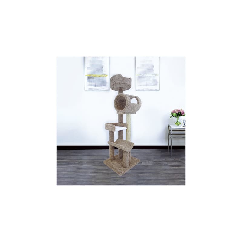 Multi-Level Climbing Cat Tower with Deep Beds and Sisal Rope Posts for Large Indoor Cats