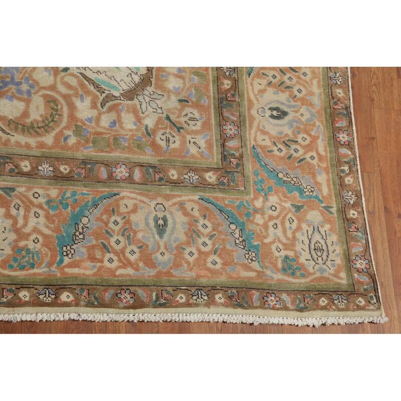 Blue Tabriz Persian Vintage Rug Hand-Knotted Wool Carpet - 9'6"x 12'9"