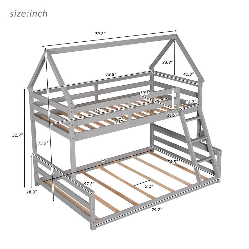 Fun Twin Over Twin Bunk Bed with Slide and Ladder, House-Shaped Design for Kids