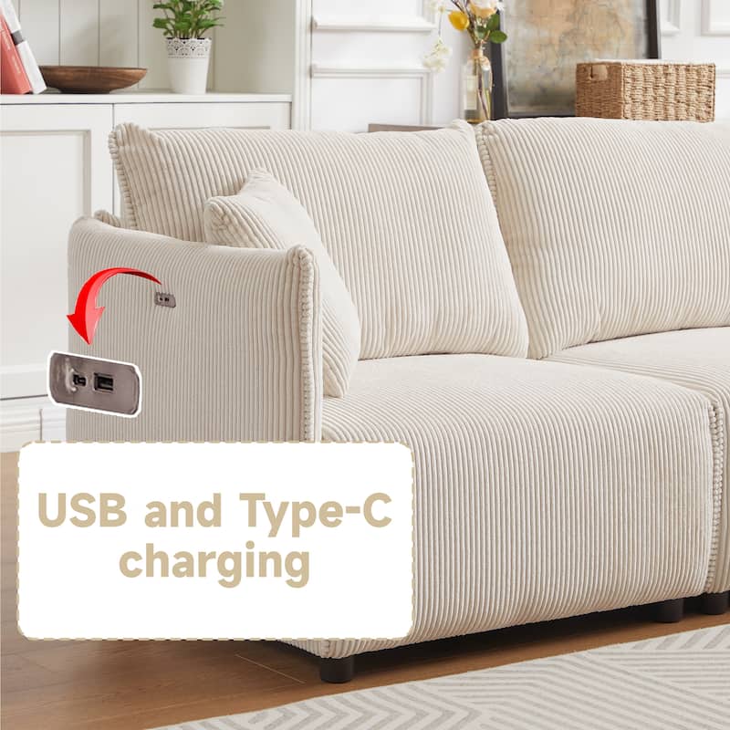 Modular Sofa with USB Charging Ports for Living Room or Lounge Spaces