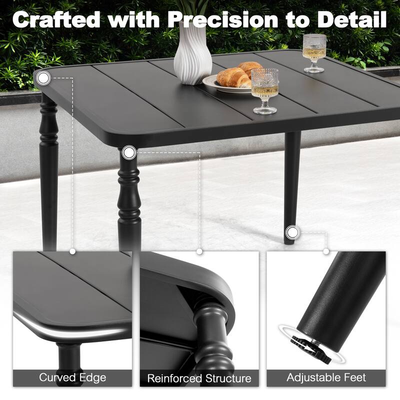 Patio Metal Dining Set with 4 Stackable Chairs and Umbrella Hole, Black