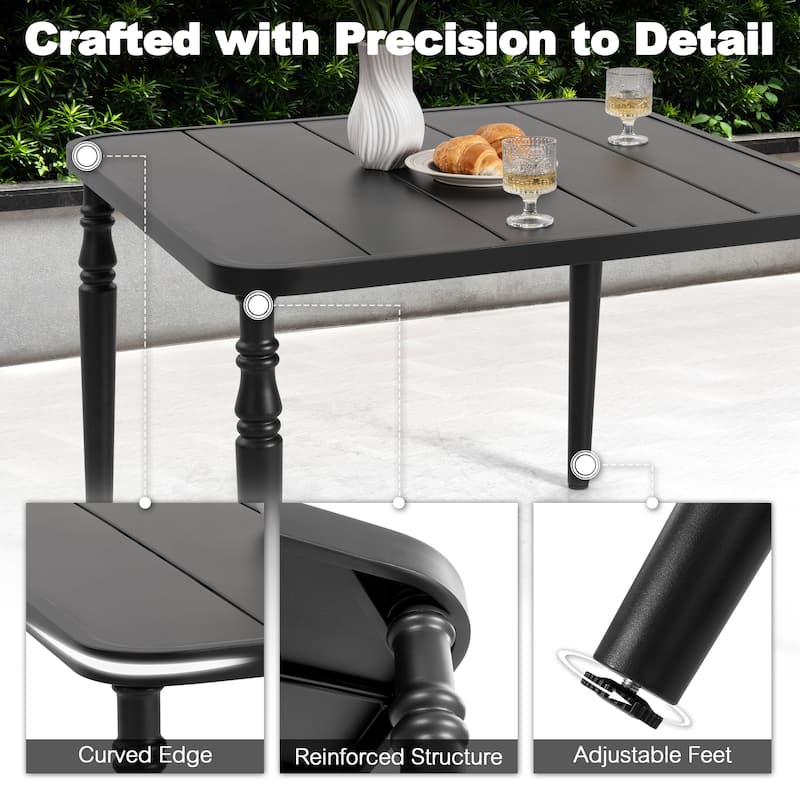 Patio Square Powder-Coated Metal Dining Table with Umbrella Hole, Black
