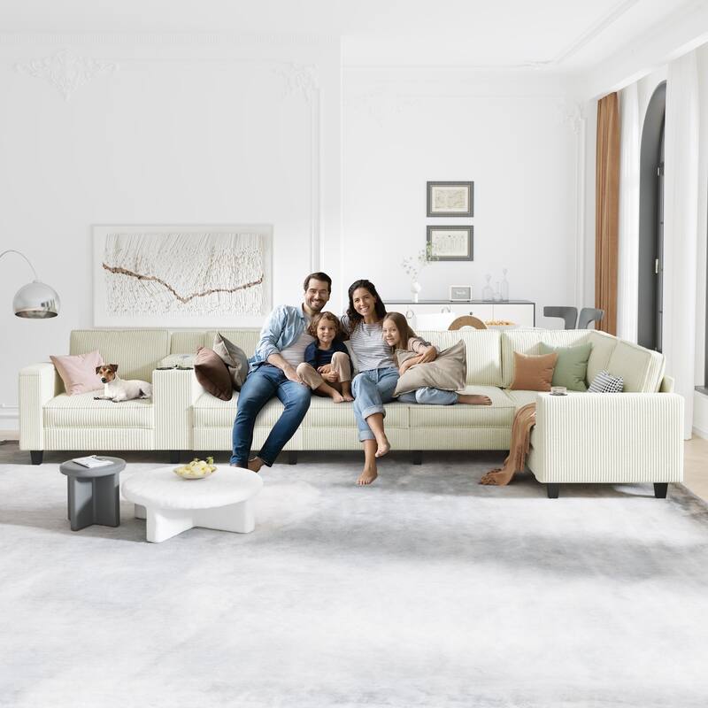 Corner Sectional Sofa L-shape Recliner Couch with Center Console, USB