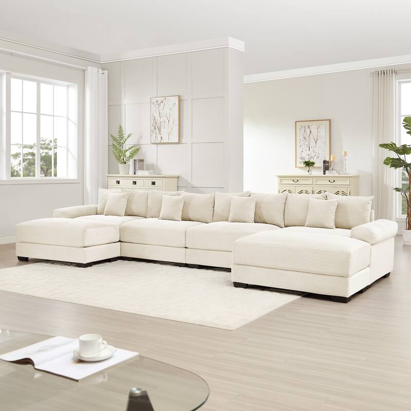 Oversized Corduroy Cloud Modular Sofa with Throw Pillows