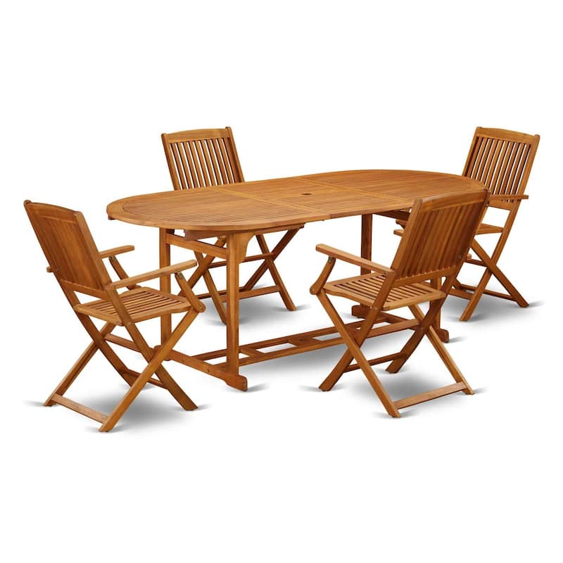 HomeStock 5-Piece Natural Oak Finish Solid Wood Top Dining Table with 4 Chairs