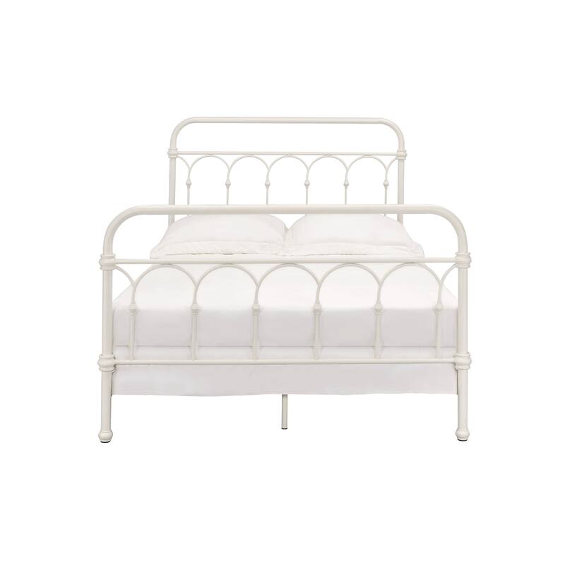Classic White Full Bed with Spindle Headboard and Footboard, Metal Frame with Box Spring Support