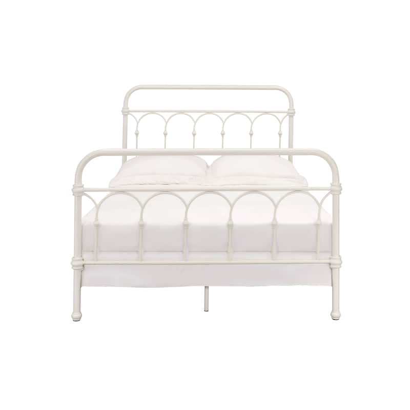 White Full Bed Frame with Spindle Design - 330lbs Capacity, Metal Support, Box Spring Compatible