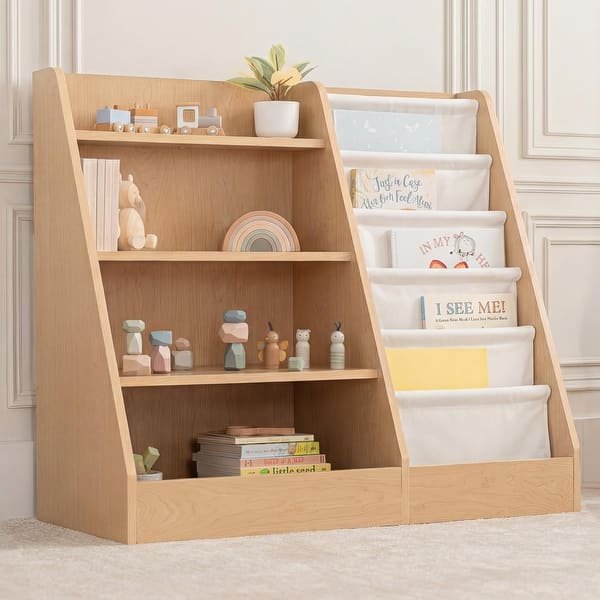 slide 2 of 30, Kids Montessori Book Shelf, Shelves for Toys by Comfy Cubs Wood