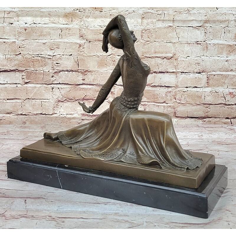 Art Deco Dancer Girl W/ Long Skirt In Graceful Pose - Bronze Sculpture By Chiparus