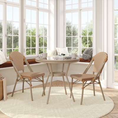 Indoor/Outdoor Commercial Bistro Set with Table and Two Chairs