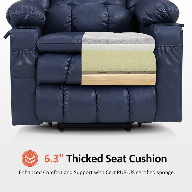 MCombo Large Dual Motor Power Lift Recliner Chair Sofa with Massage and Heat for Tall Elderly People, Faux Leather 7896