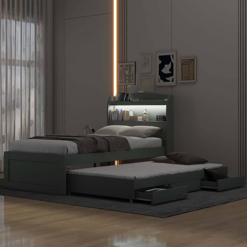 Platform Bed with Storage LED Headboard
