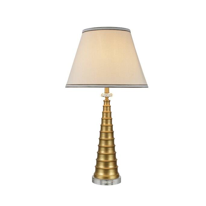 Aspen Creative 30" High Metal Table Lamp, Gold with Crystal Base and Hardback Empire Shaped Lamp Shade in White, 16" Wide
