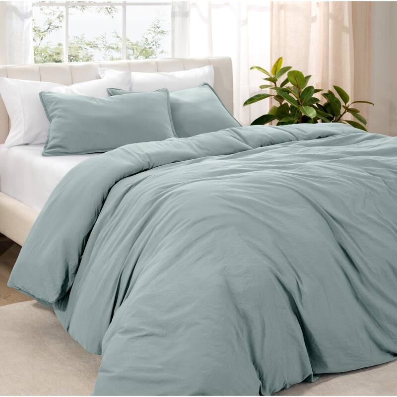 Bare Home Premium Washed Microfiber Duvet Cover and Sham Set - Sea Spray - Full