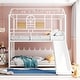 preview thumbnail 2 of 15, White Twin over Twin Size Metal House Bunk Bed With Slide for Kids, Teens, Girls, Boys