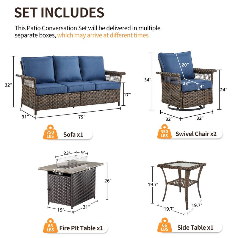 Pocassy 41 in Fire Pit Table with Patio Sofa Chair Funiture