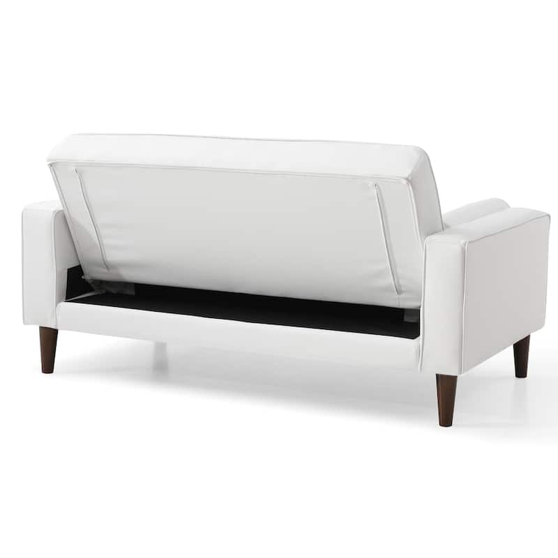 Flared Arm Faux Leather Tufted Straight Sofa with Bolster Pillows - 60" - White
