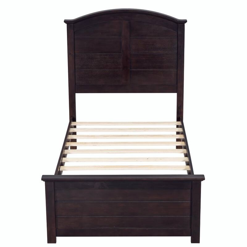 Farmhouse Wooden Platform Bed with Curled Design Headboard and Footboard
