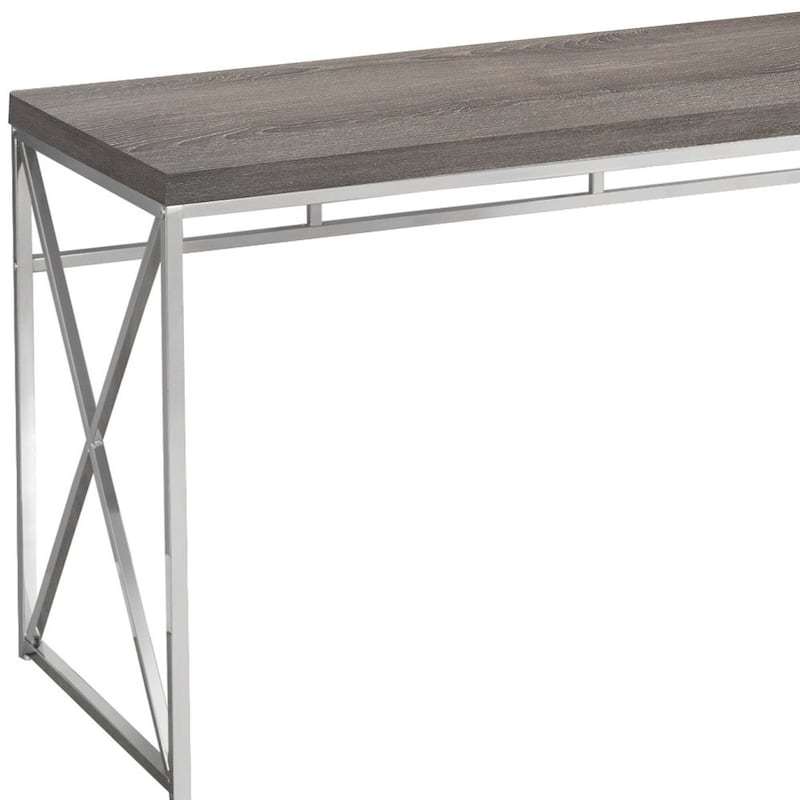 Wood Computer Desk with Silver Metal Base, Veneer Matte Finish