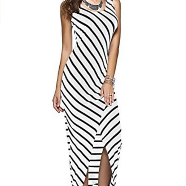 Shop Women's Casual Sundress Sleeveless Stripes Loose Long Beach Dress ...
