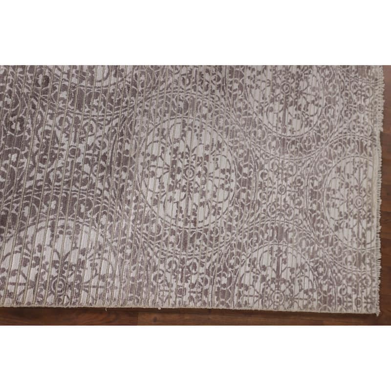 Ivory & Brown Modern Indian Abstract Accent Rug Handmade Wool Carpet - 3'0"x 5'1"