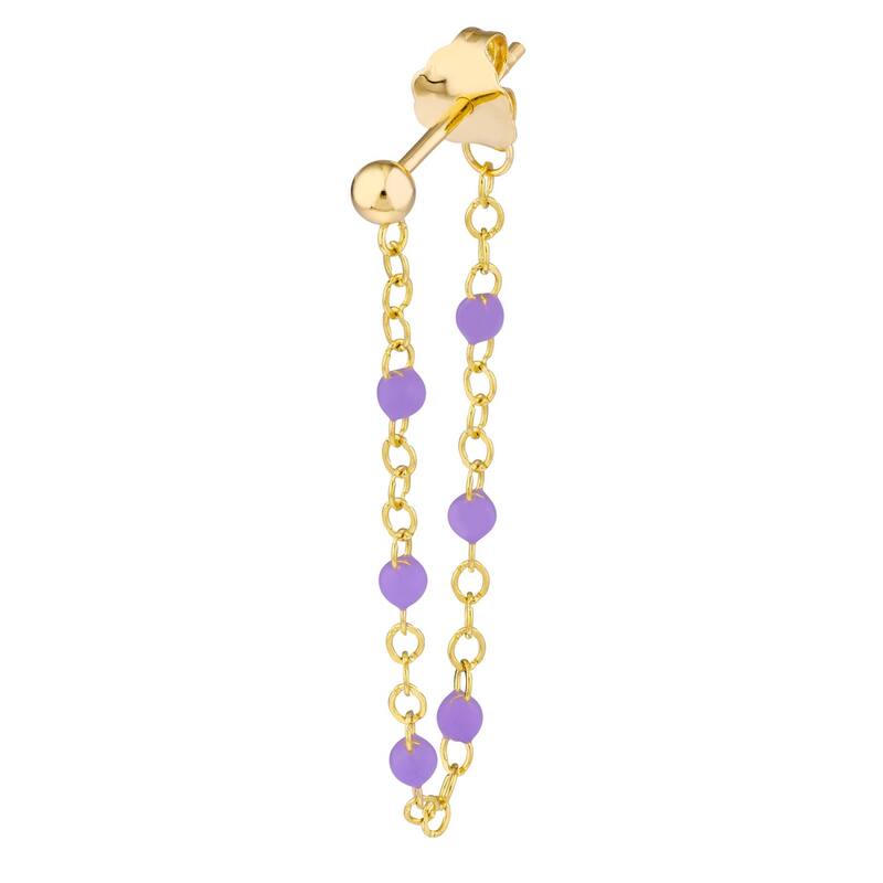 Curata 14k Yellow Gold Front To Back 6 Beads Lilac Enamel Earrings