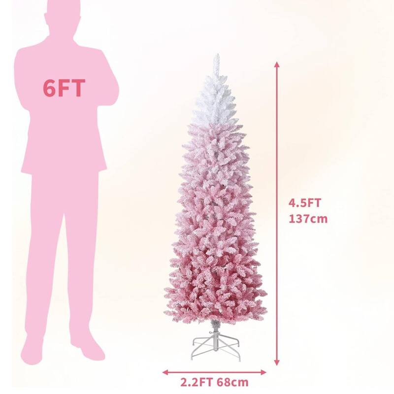 Prelit Pink Gradient Snow Flocked Christmas Tree, Xmas Tree - N/A