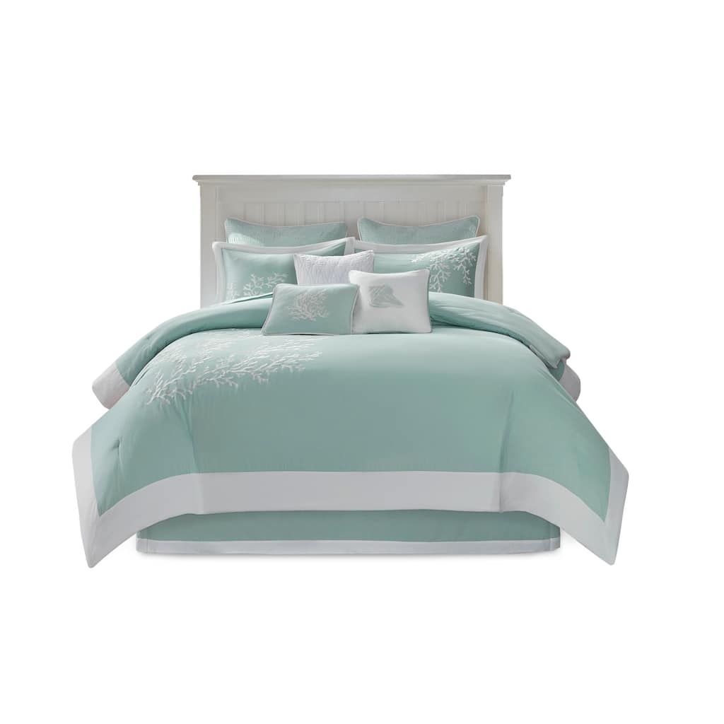 Oversized Cotton Jacquard Comforter Set Aqua Queen