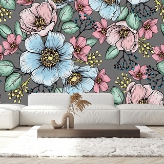 Blue and Pink Flowers Wallpaper - Bed Bath & Beyond - 35647528