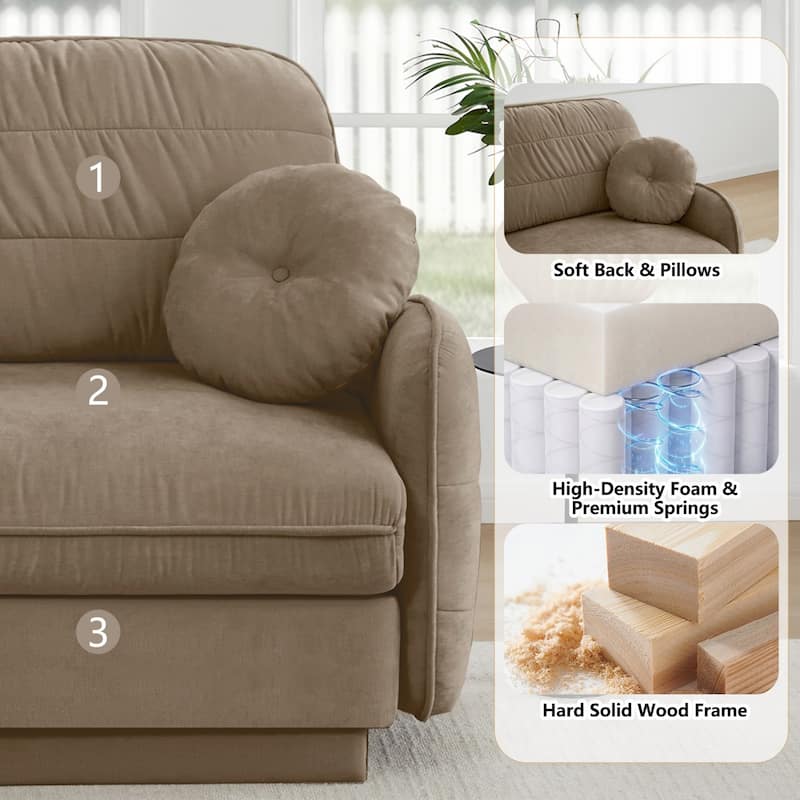 105" Chenille Sectional Sofa with 2 Round Pillows and 2 Movable Ottomans