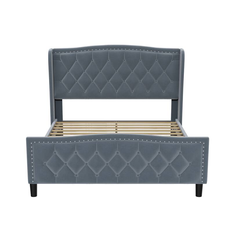 Modern Queen Size Upholstered Platform Bed Frame with Wingback Headboard, No Box Spring Needed, Easy Assembly for Bedroom