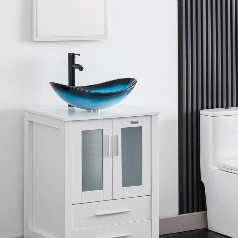 Eclife Artistic Vessel Sinks for Bathroom Vanity Tempered Glass Ceramic Basin