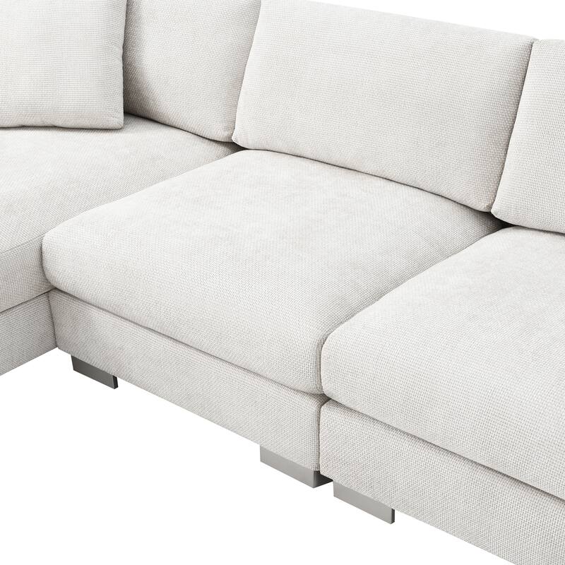 L-Shaped Sectional Sofa with Chaise Lounge, Oversized Chenille Upholstered Sofa, 4 Seater Sofa with 2 Throw Pillows