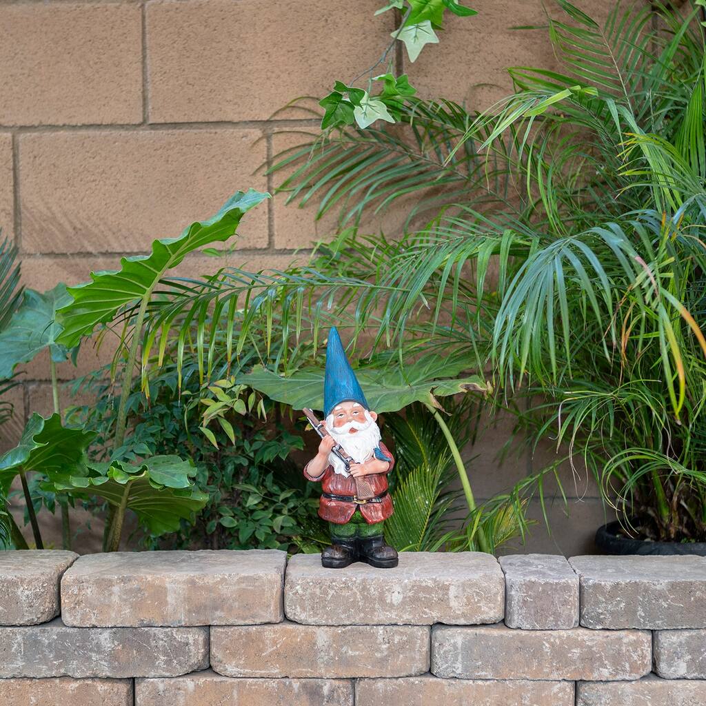 Alpine Corporation 12" Tall Outdoor Hunting Garden Gnome Yard Statue