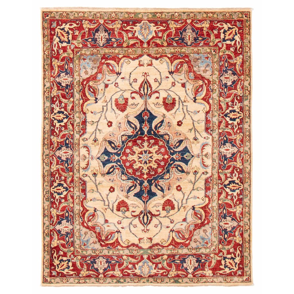 ECARPETGALLERY Hand-knotted Chobi Finest Ivory Wool Rug - 5'5 x 7'2