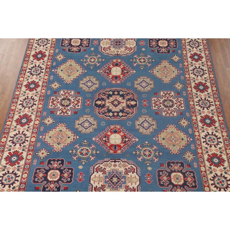 Blue Kazak Rug Hand-Knotted Oriental Wool Carpet - 8'3"x 11'6"