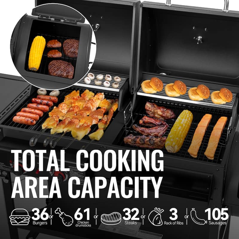 Royal Gourmet 2-Burner Gas and Charcoal Combo Grill with Offset Smoker