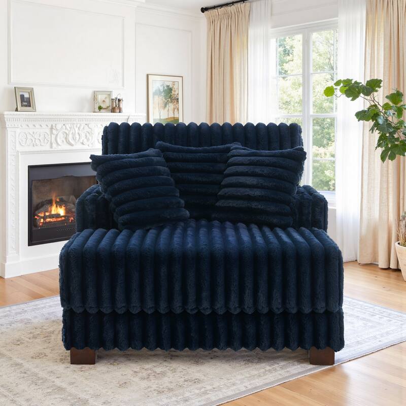 41.7" W Upholstered Plush Corduroy Chaise Lounge withe Pillows