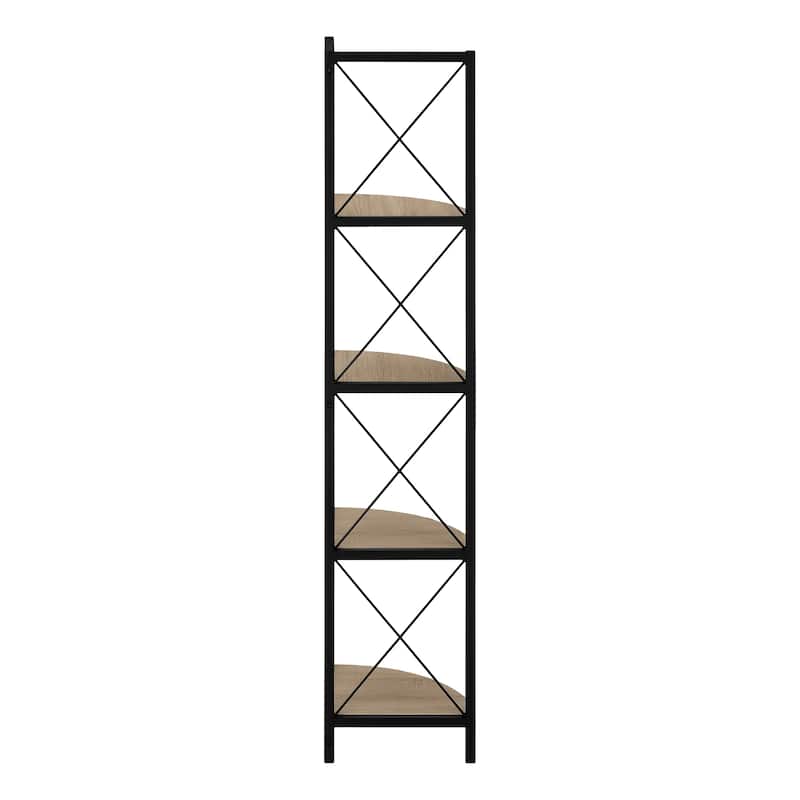 Bookshelf, Bookcase, Etagere, Corner, 4 Tier, 60"h, Office, Bedroom, Laminate, Metal, Contemporary, Modern