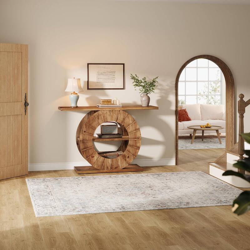 Solid Wood Console Table with Storage, Sofa Table with 3-Tier Shelves for Living Room, Hallway, Foyer