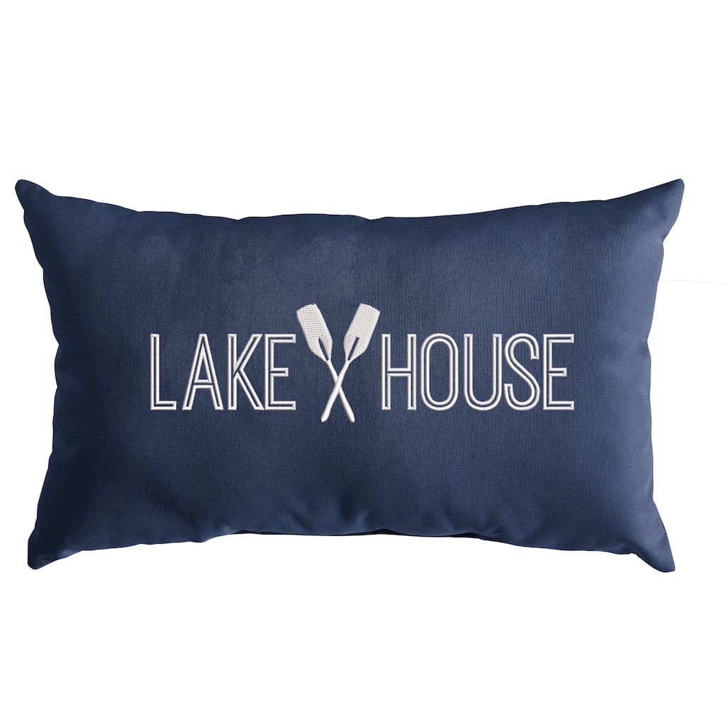 Sunbrella Canvas Navy Embroidered Indoor/Outdoor 13x20 Knife Edge Pillow (Single)